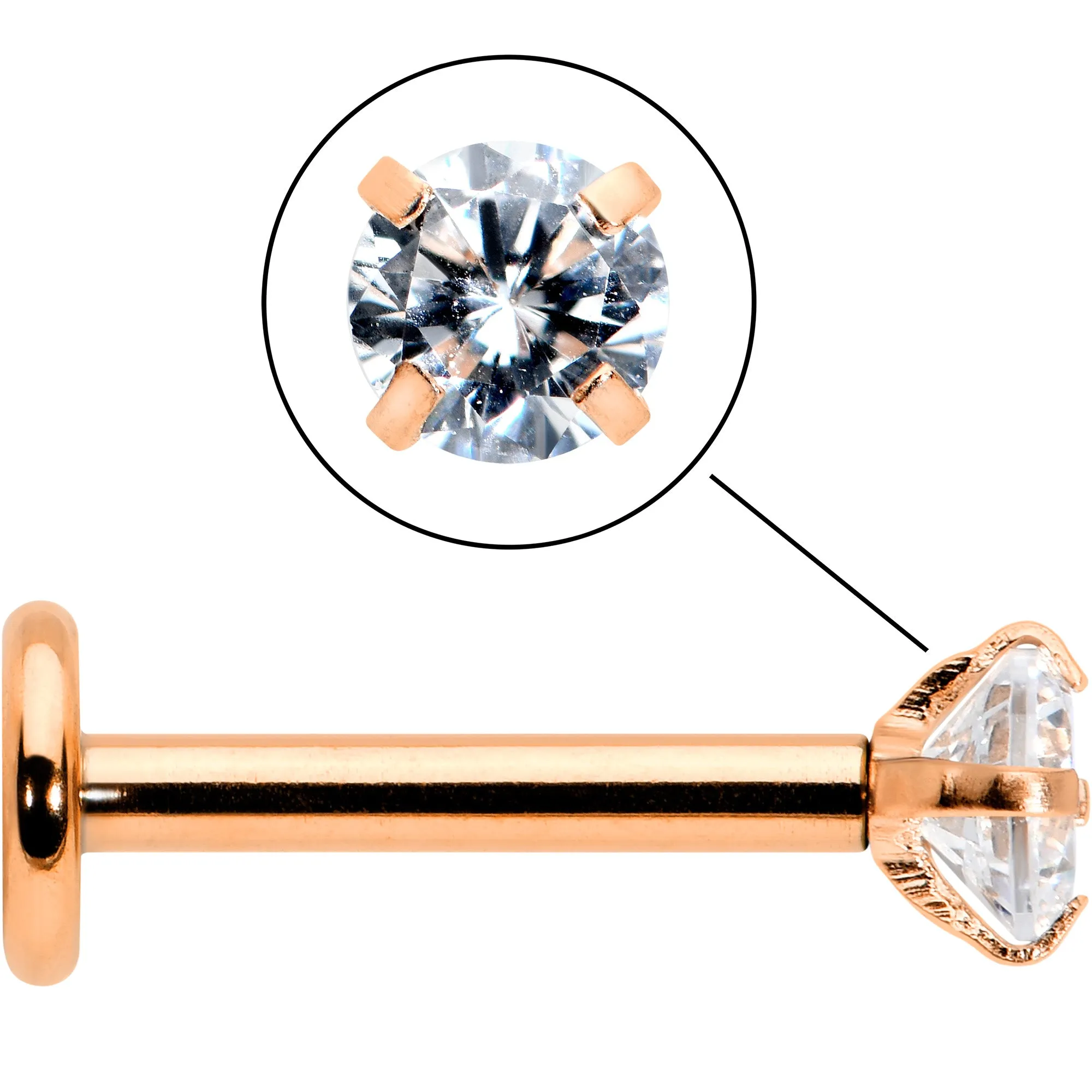 16 Gauge 5/16 Clear Gem Rosy Tone Round Internal Thread Labret Tragus