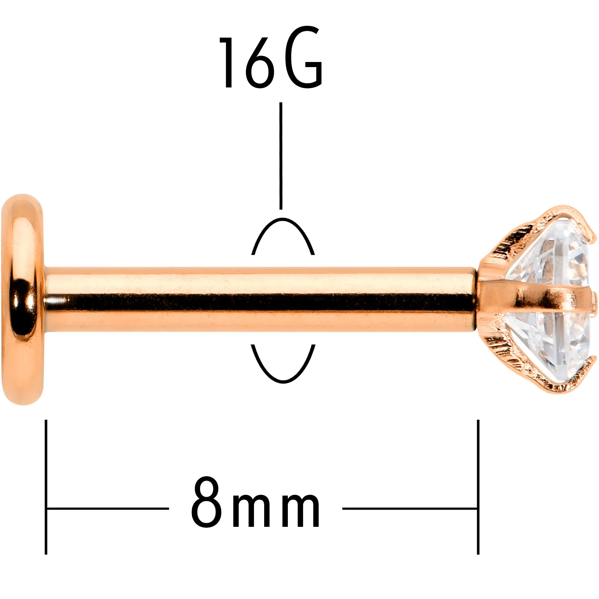 16 Gauge 5/16 Clear Gem Rosy Tone Round Internal Thread Labret Tragus