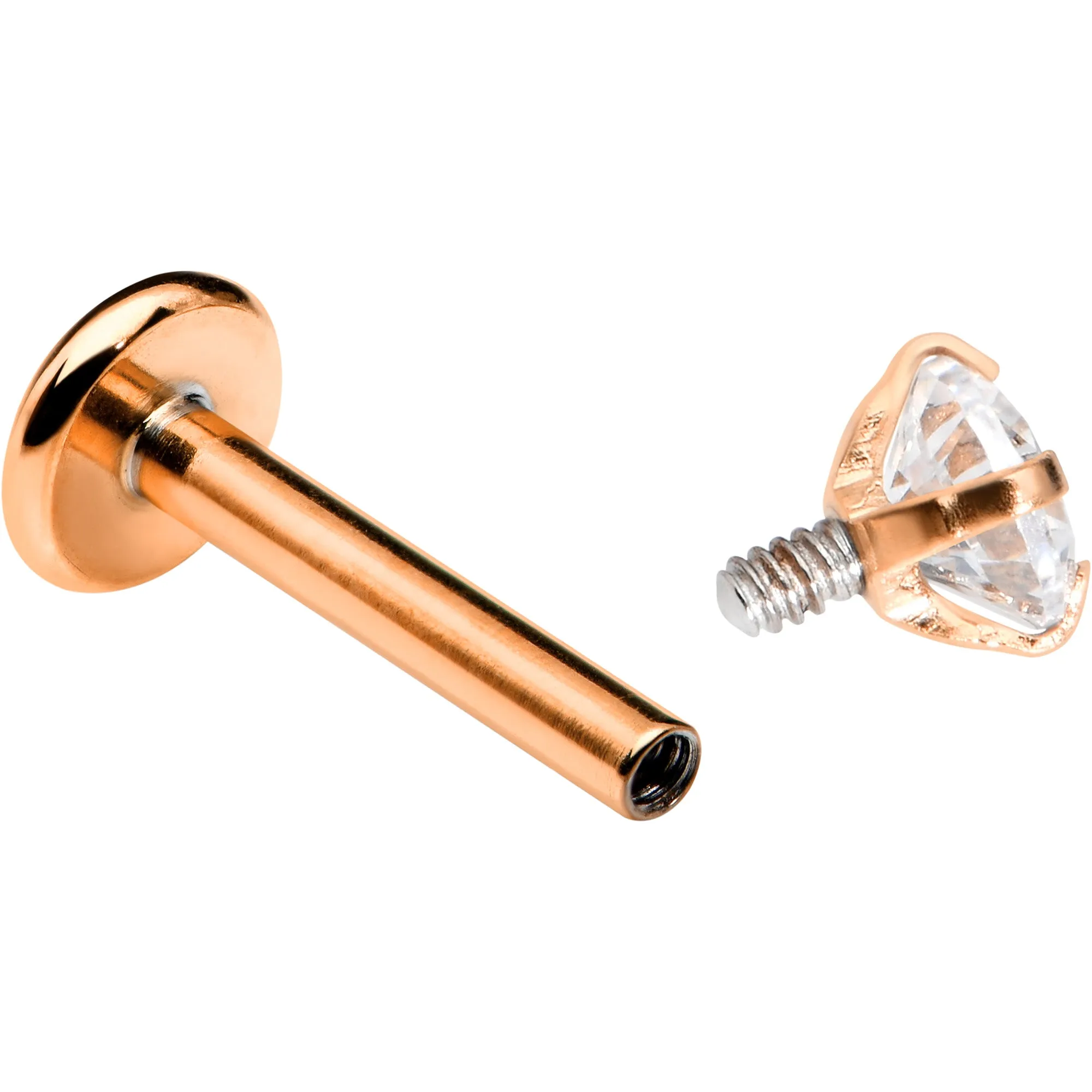 16 Gauge 5/16 Clear Gem Rosy Tone Round Internal Thread Labret Tragus