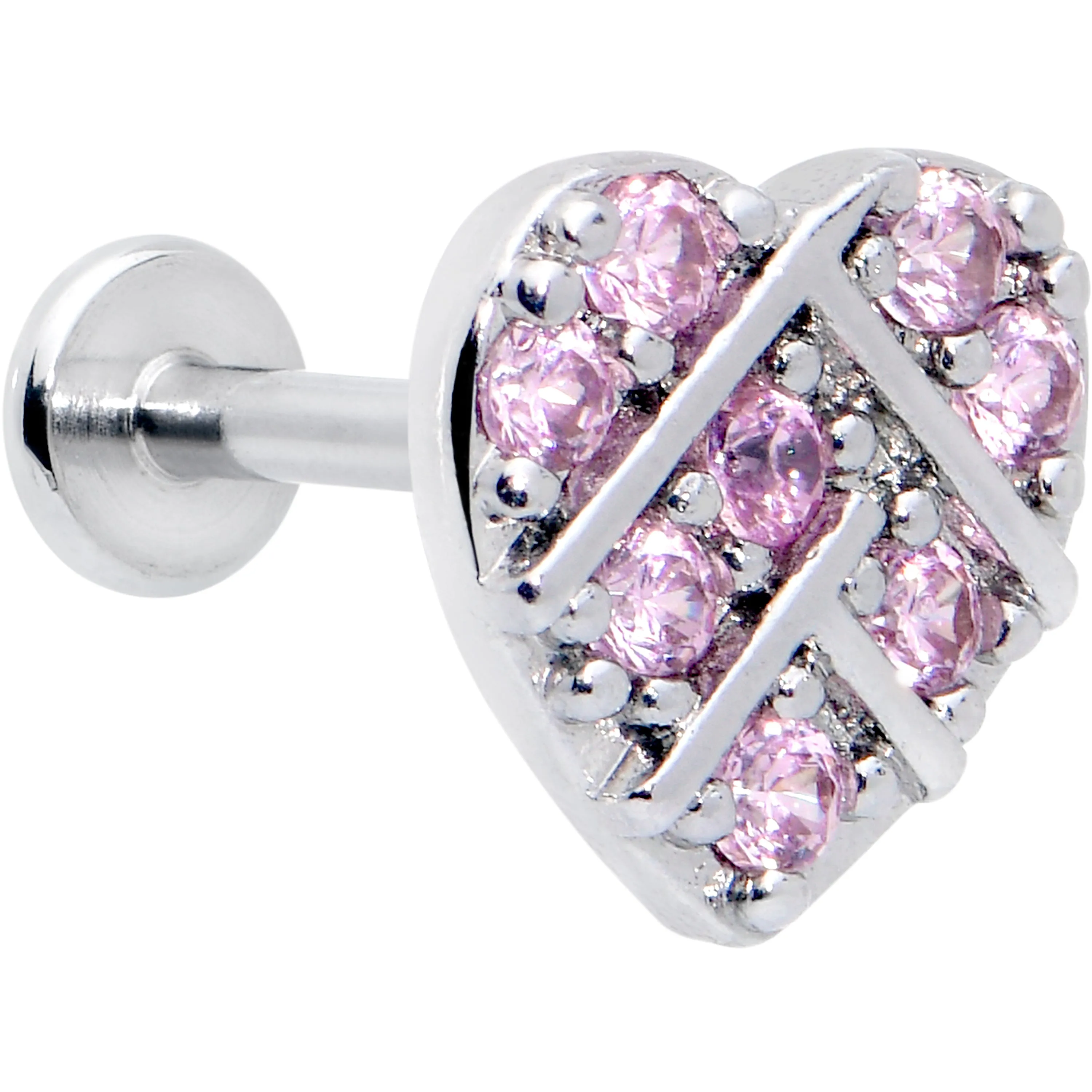 16 Gauge 5/16 Pink CZ Gem Lattice Hear Internally Threaded Labret
