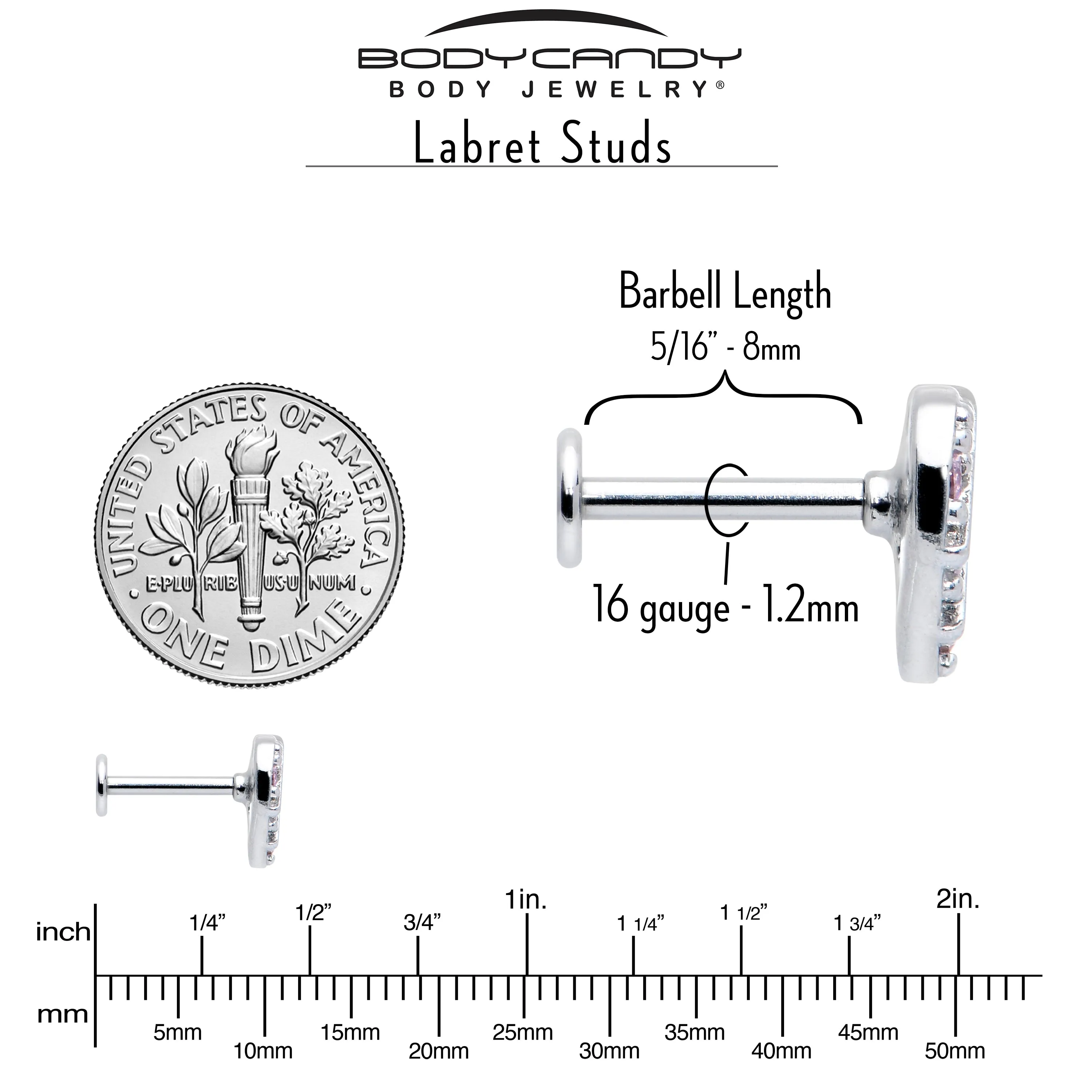 16 Gauge 5/16 Pink CZ Gem Lattice Hear Internally Threaded Labret