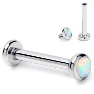 16 Gauge 5/16 White Synthetic Opal ASTM F-136 Implant Grade Titanium Internally Threaded Labret