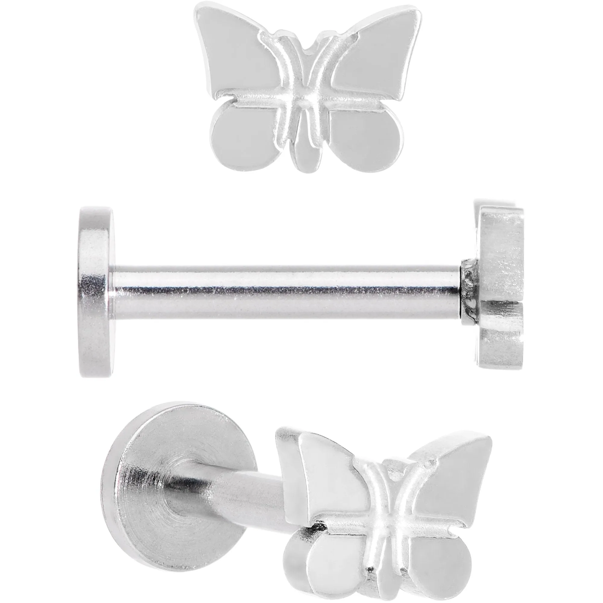 16 Gauge MultiColor Internally Threaded Butterfly Labret Set of 4