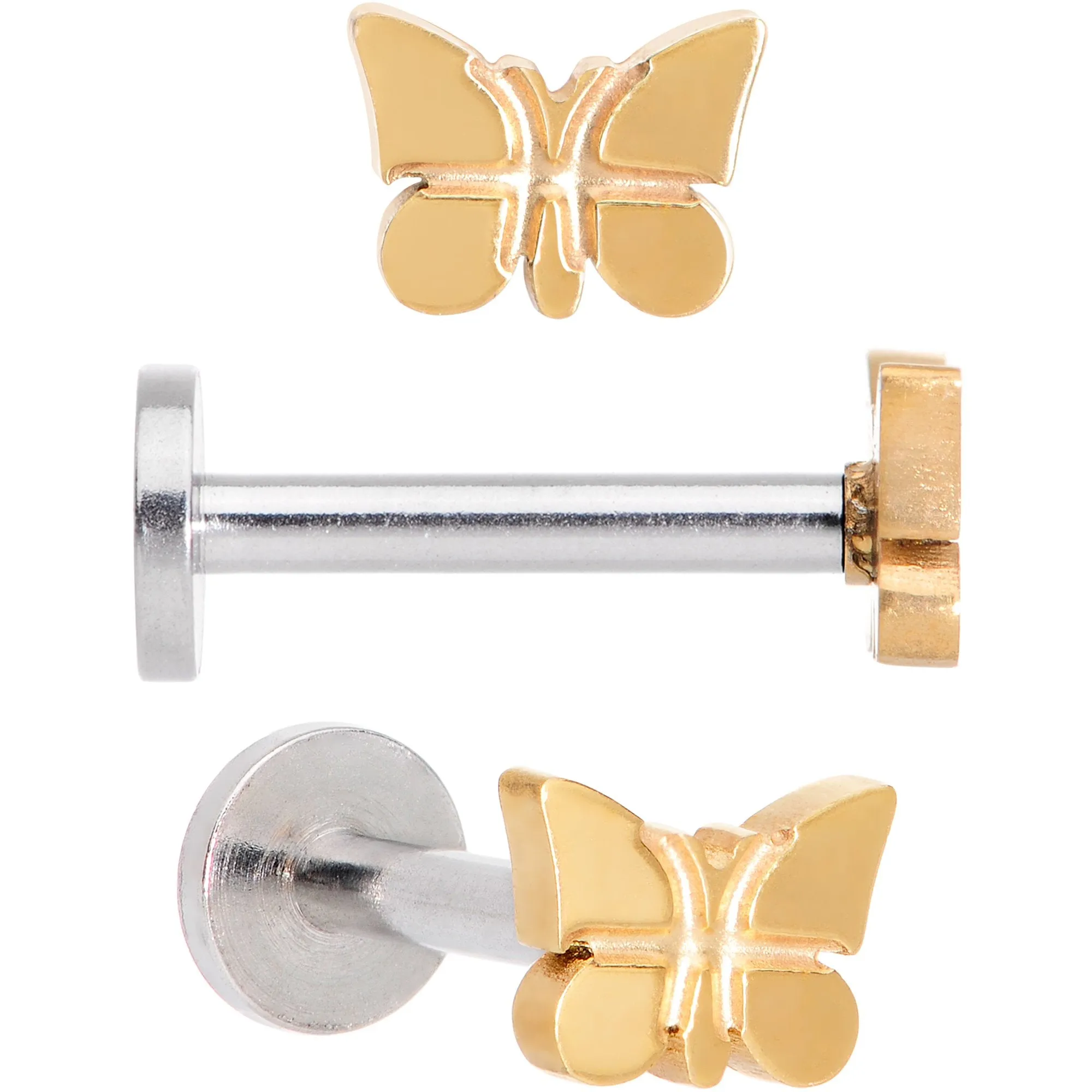 16 Gauge MultiColor Internally Threaded Butterfly Labret Set of 4