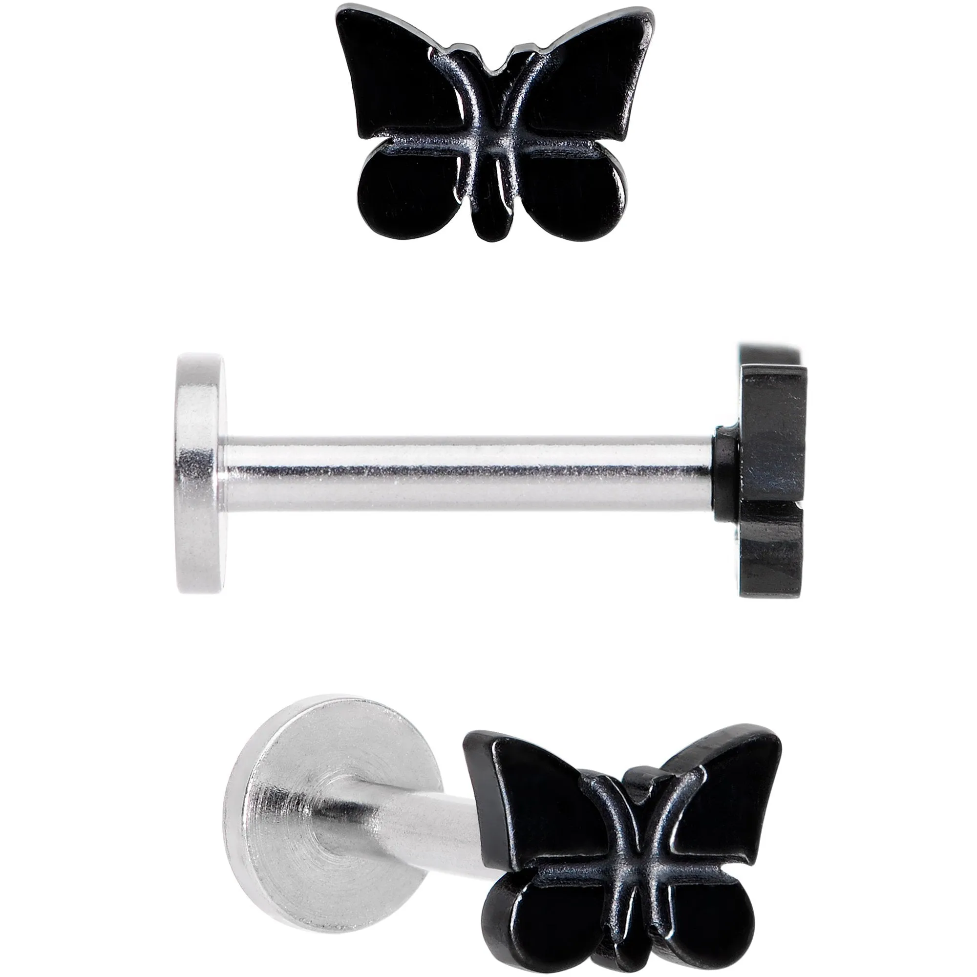 16 Gauge MultiColor Internally Threaded Butterfly Labret Set of 4