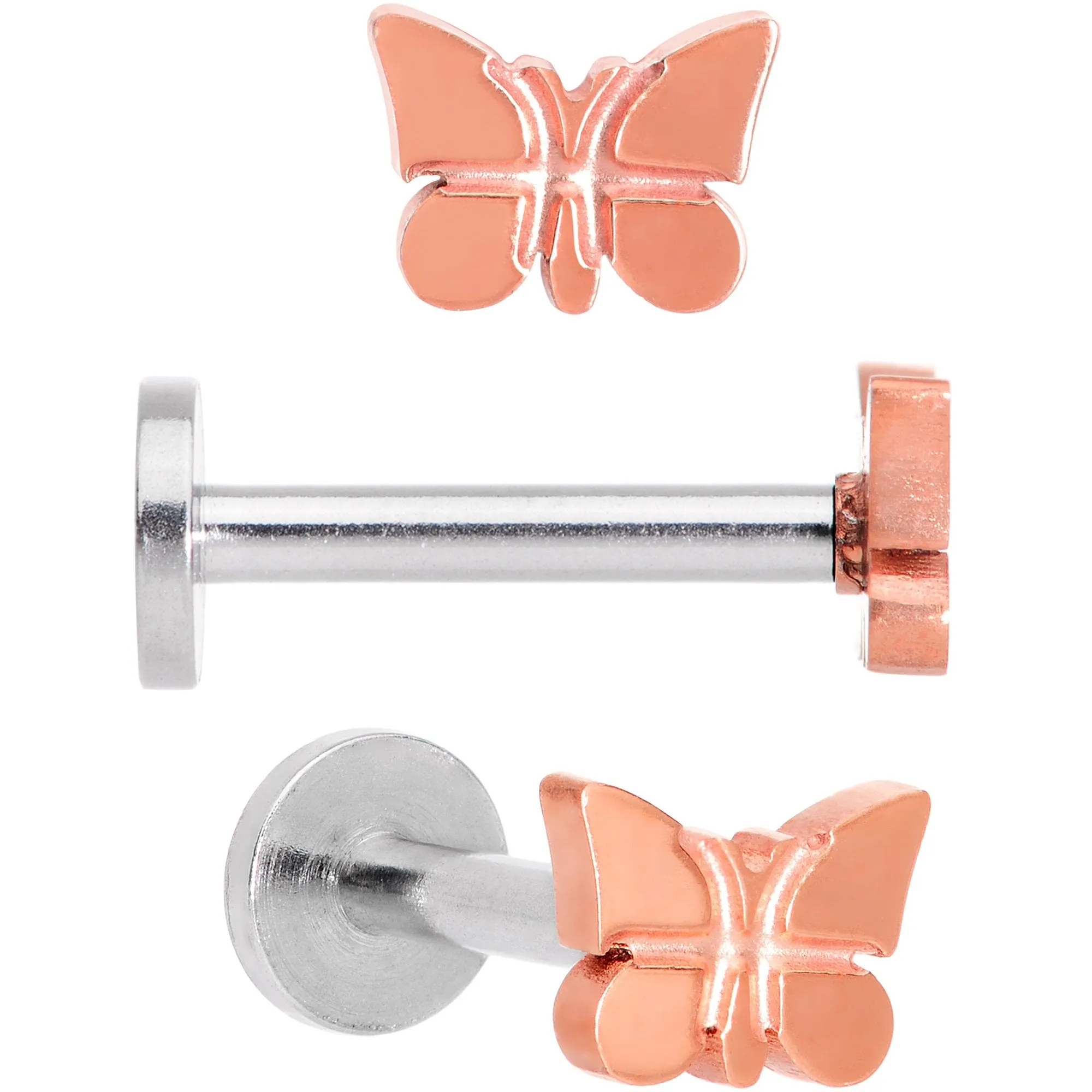 16 Gauge MultiColor Internally Threaded Butterfly Labret Set of 4