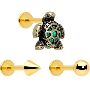 16 Gauge Sea Turtle Flat Back Earring Set Internally Threaded 3 Pack
