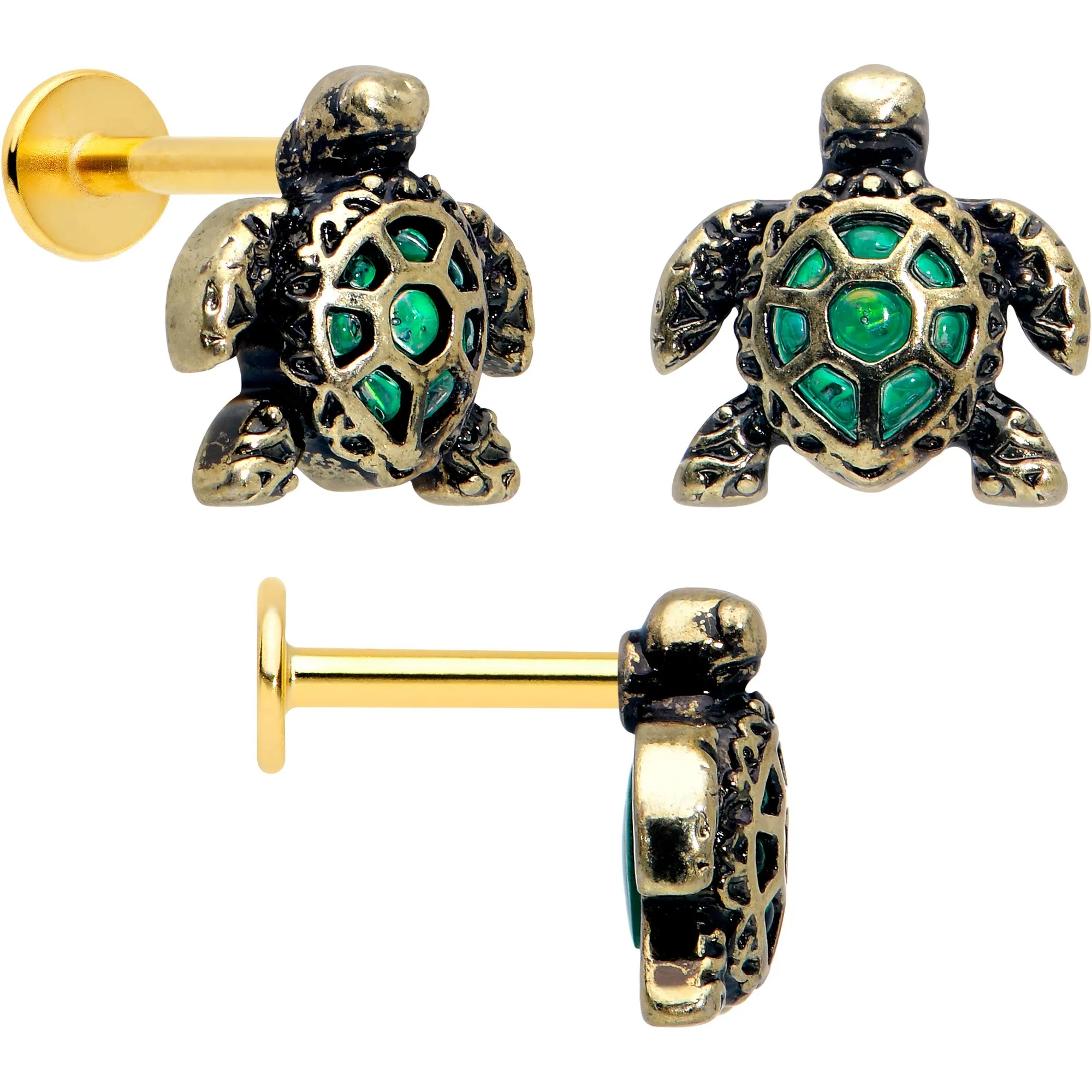 16 Gauge Sea Turtle Flat Back Earring Set Internally Threaded 3 Pack