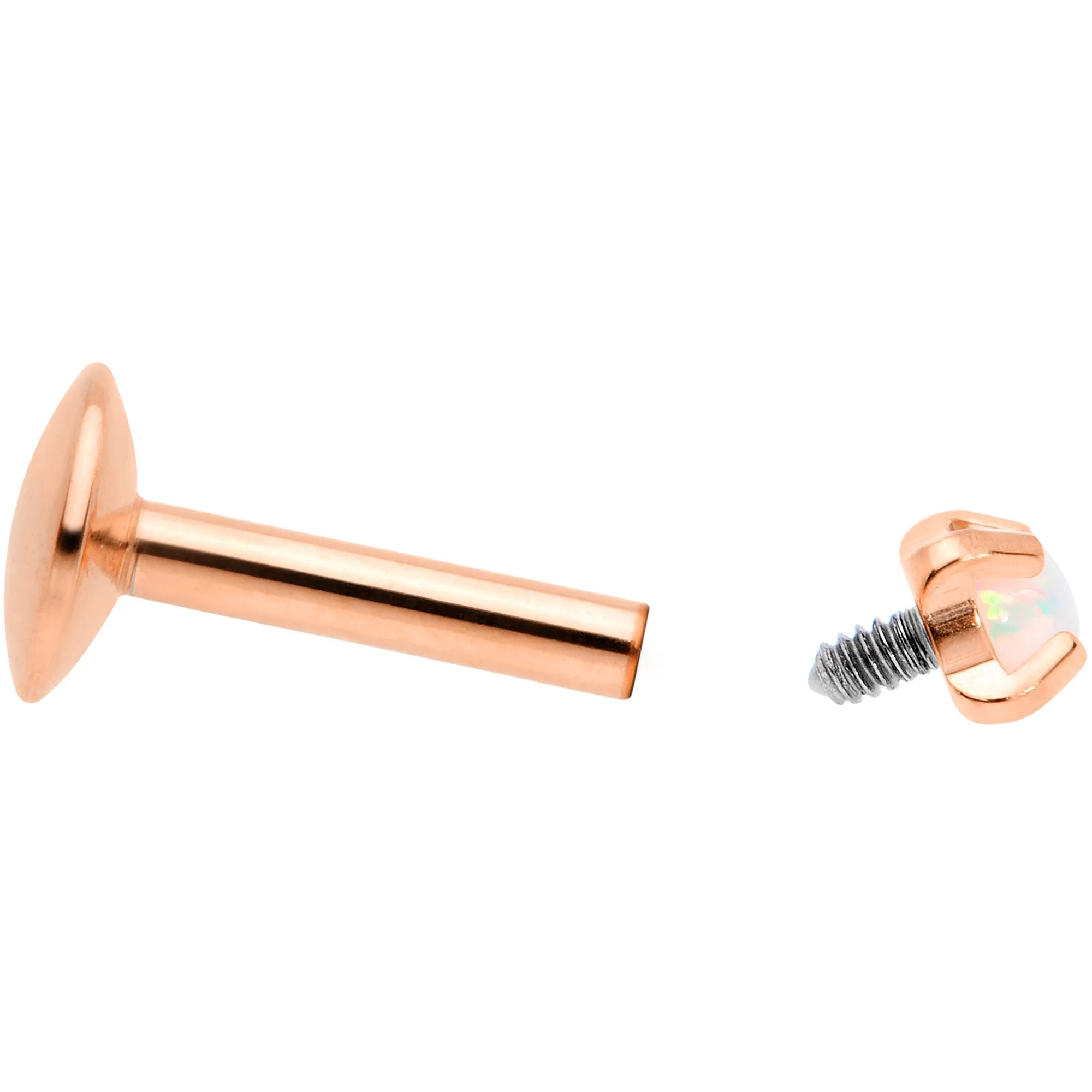 16G 1/4 2mm Syn Opal Rose Gold G23 Titanium Internal Thread Labret