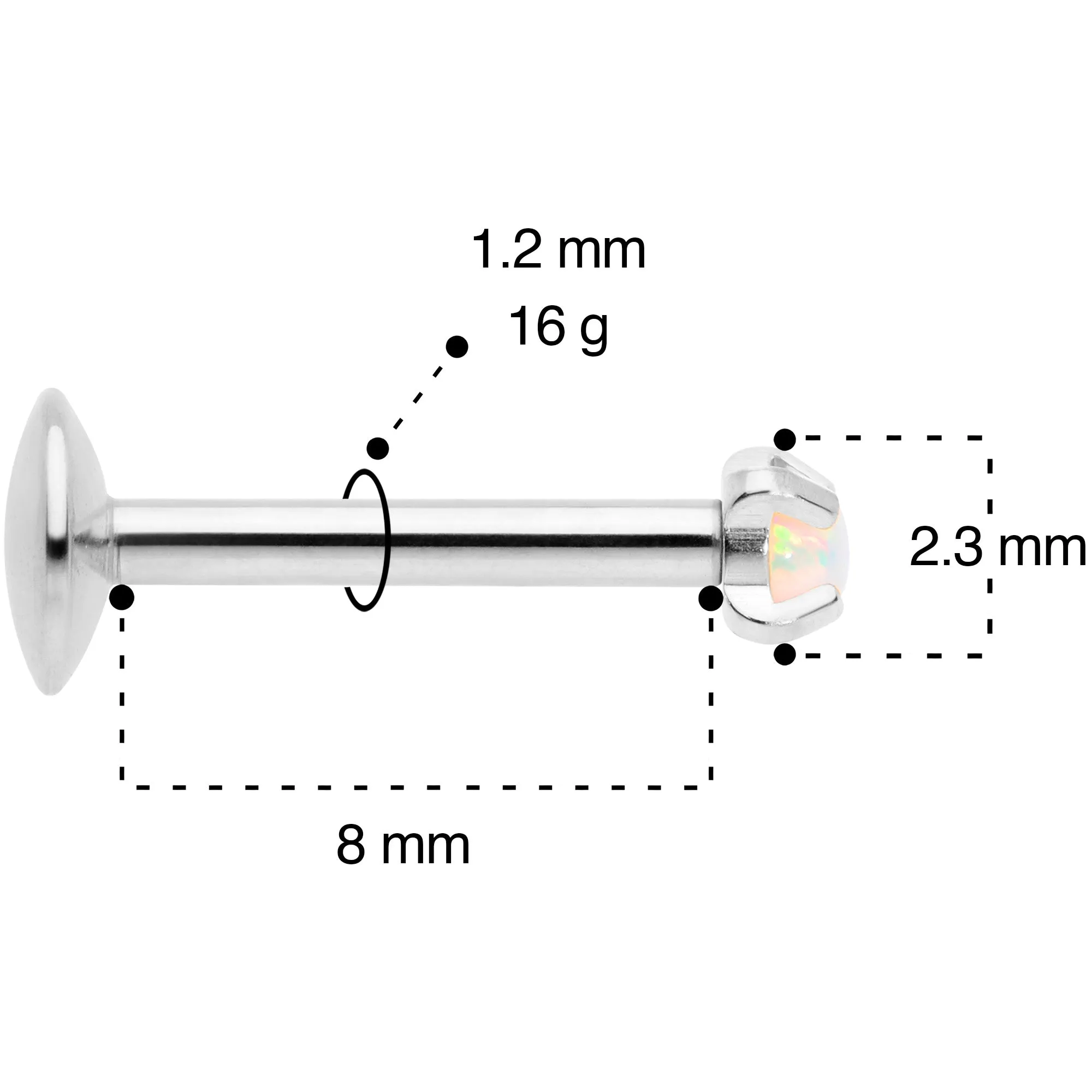 16G 5/16 2mm White Syn Opal G23 Titanium Internal Thread Labret