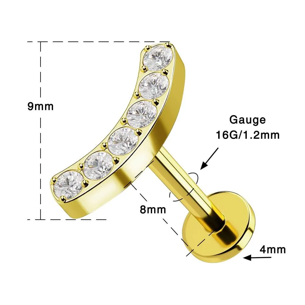 16G 8mm Titanium Internally Threaded CZ Curved Labret