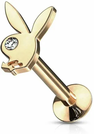 16G Clear Eye Playboy Bunny Steel Labret Cartilage Piercing Stud