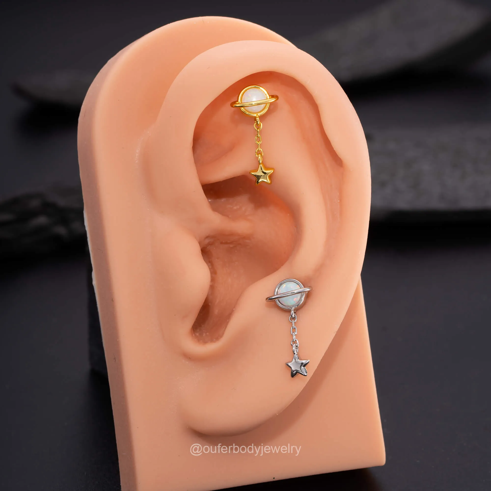 16G Internally Threaded Star Dangle Planet Labret Stud Cartilage Earring