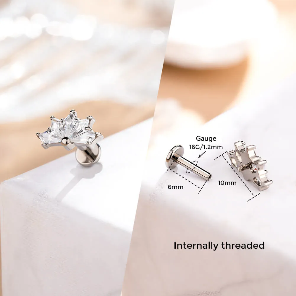 16G Titanium Internally Threaded Five Gems Flat Back Cartilage Stud Earring