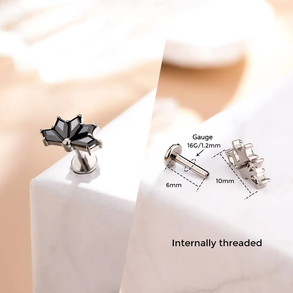 16G Titanium Internally Threaded Five Gems Flat Back Cartilage Stud Earring