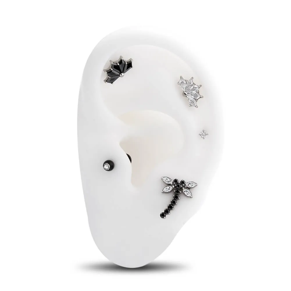 16G Titanium Internally Threaded Five Gems Flat Back Cartilage Stud Earring