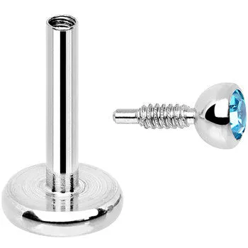 18 Gauge 1/4 Aqua 2mm CZ Gem Internally Threaded Cartilage Earring