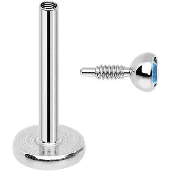 18 Gauge 5/16 Aqua 2mm CZ Internally Threaded Labret Monroe Tragus