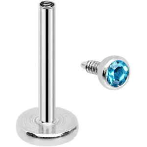 18 Gauge 5/16 Aqua 2mm CZ Internally Threaded Labret Monroe Tragus