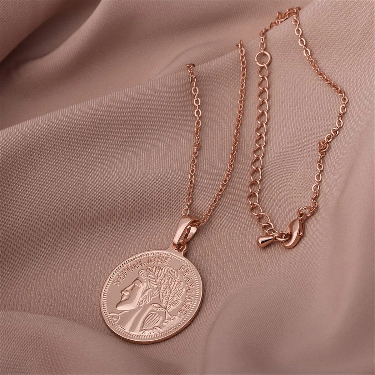 18K Rose Gold-Plated Republique Coin Pendant Necklace