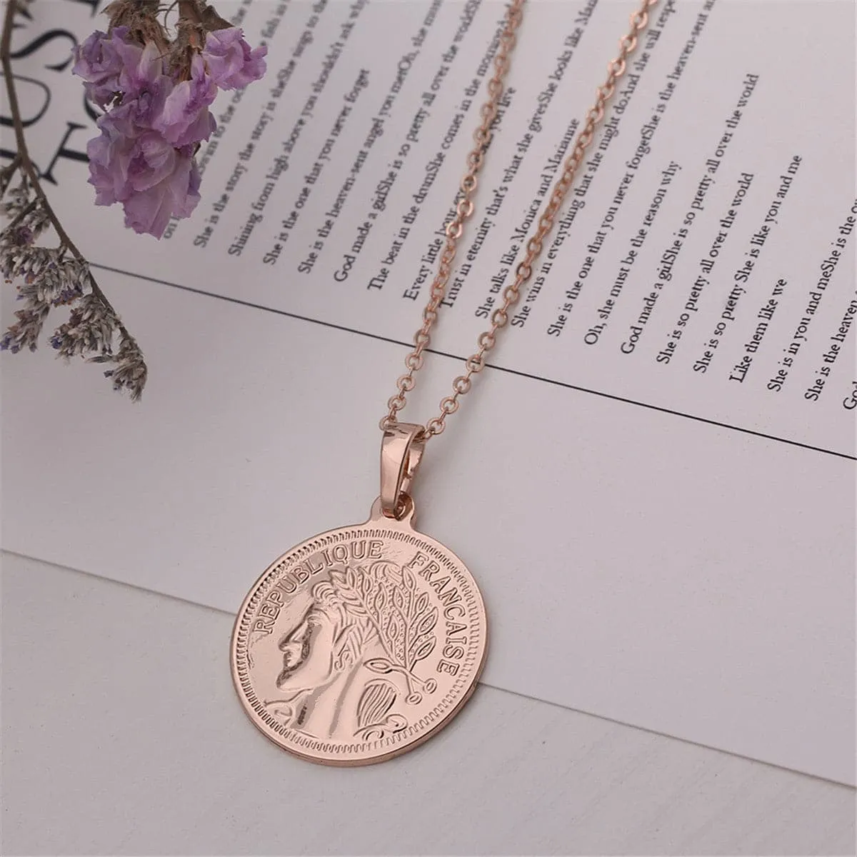 18K Rose Gold-Plated Republique Coin Pendant Necklace
