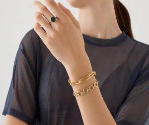 18K Yellow Gold Flat Link Bracelet With Diamonds