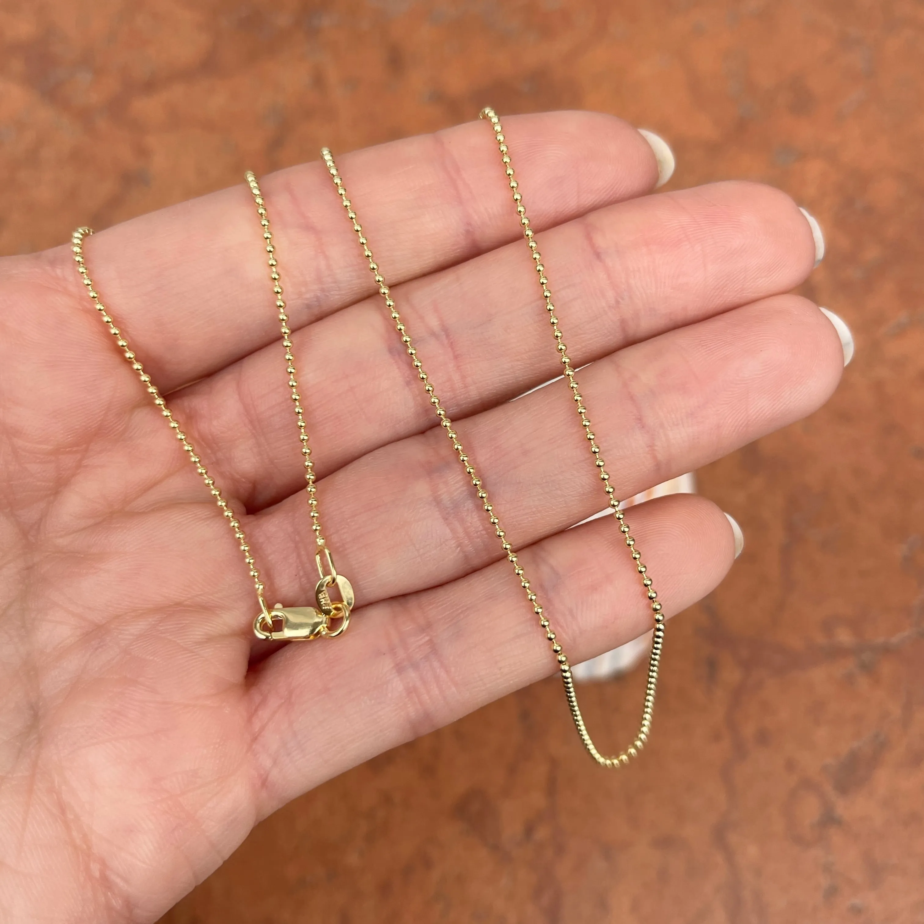 18KT Yellow Gold Solid 1.2mm Beaded Ball Link Necklace