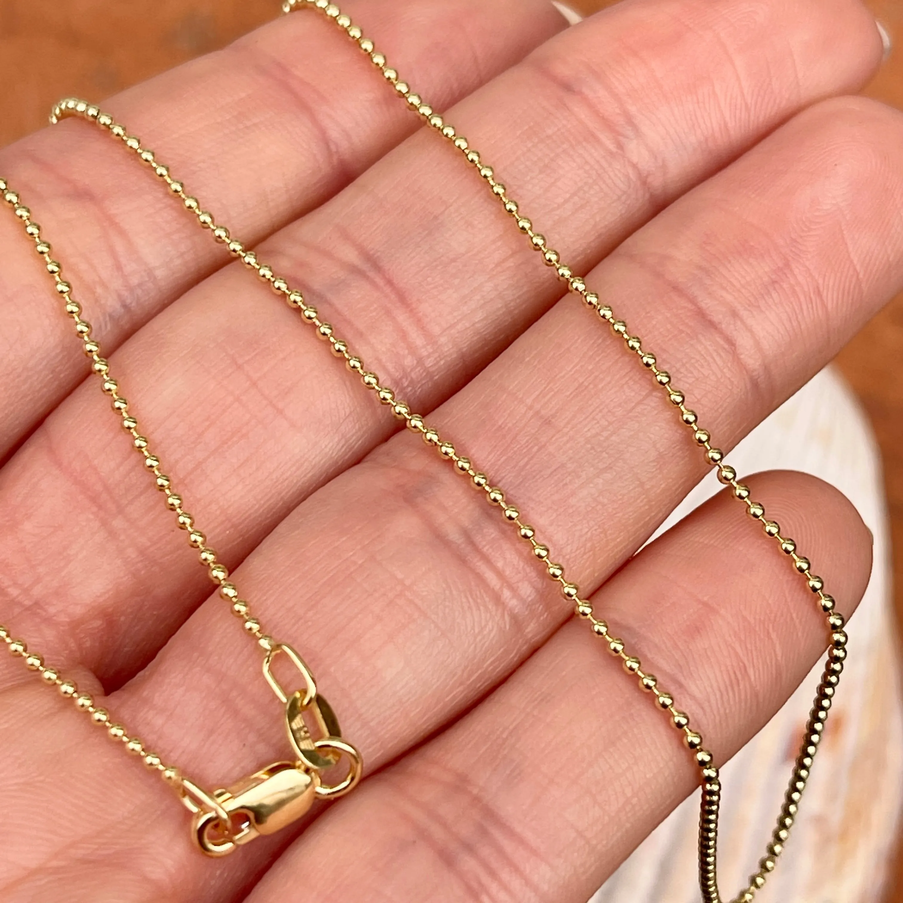 18KT Yellow Gold Solid 1.2mm Beaded Ball Link Necklace