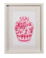 18" PINK CHINOISERIE CONTAINER FRAMED WALL ART