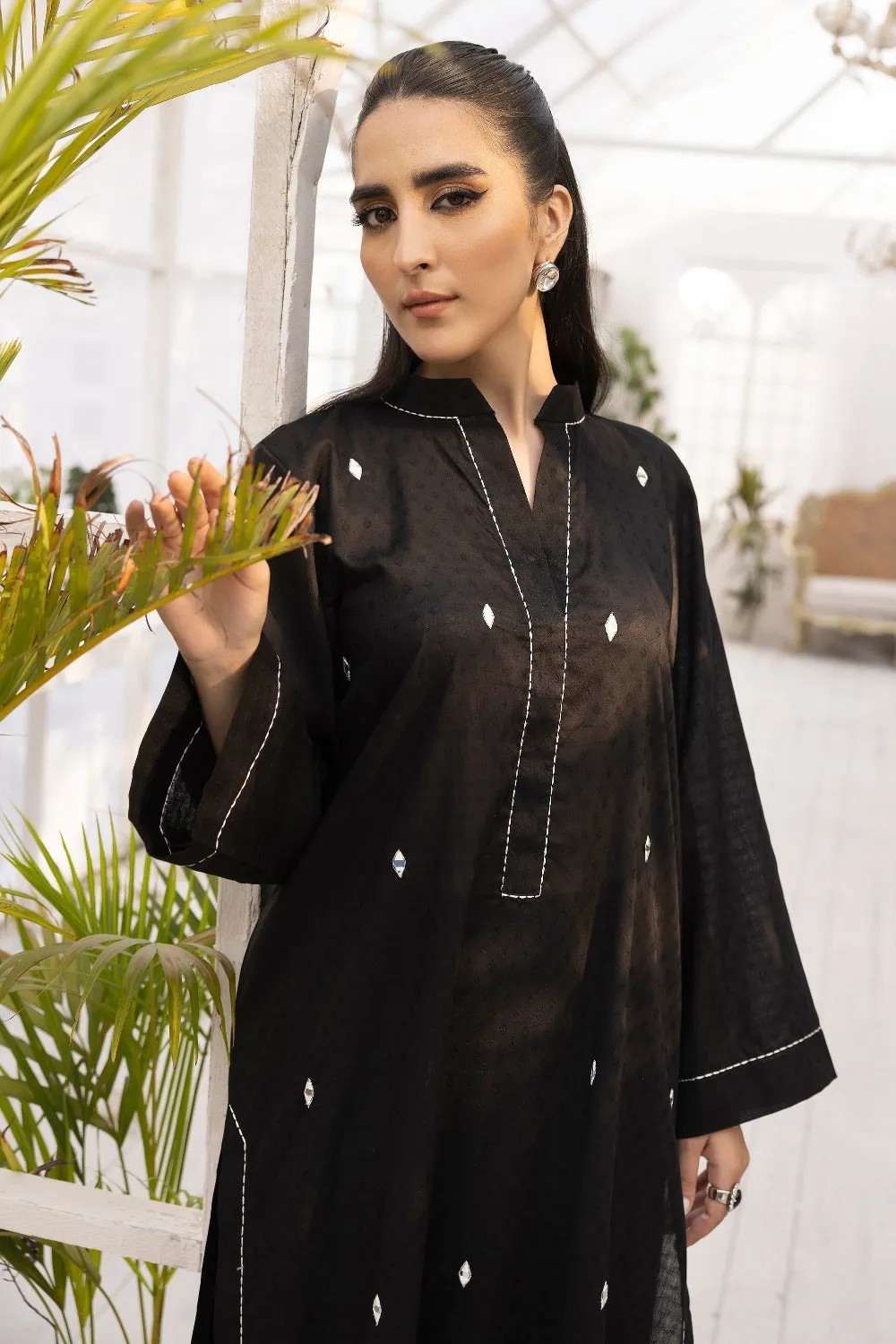 2 PC Stitched | Embroidered Jacquard Cotton Shirt  Trouser