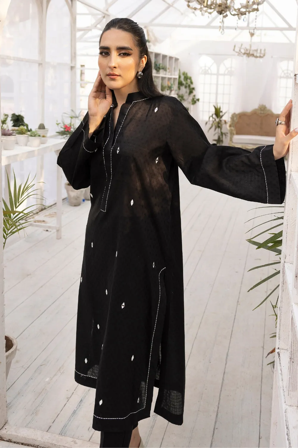 2 PC Stitched | Embroidered Jacquard Cotton Shirt  Trouser