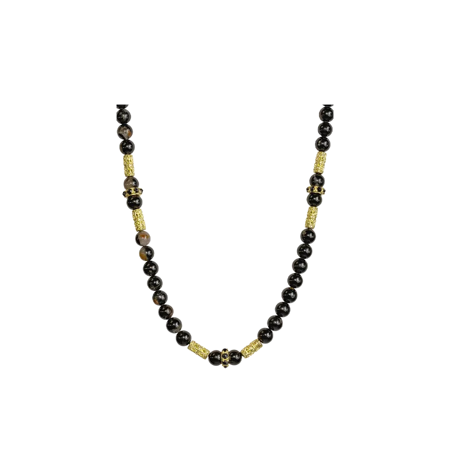 20" BEADED ARTEFACT NECKLACE WITH BLACK TOURMALINE