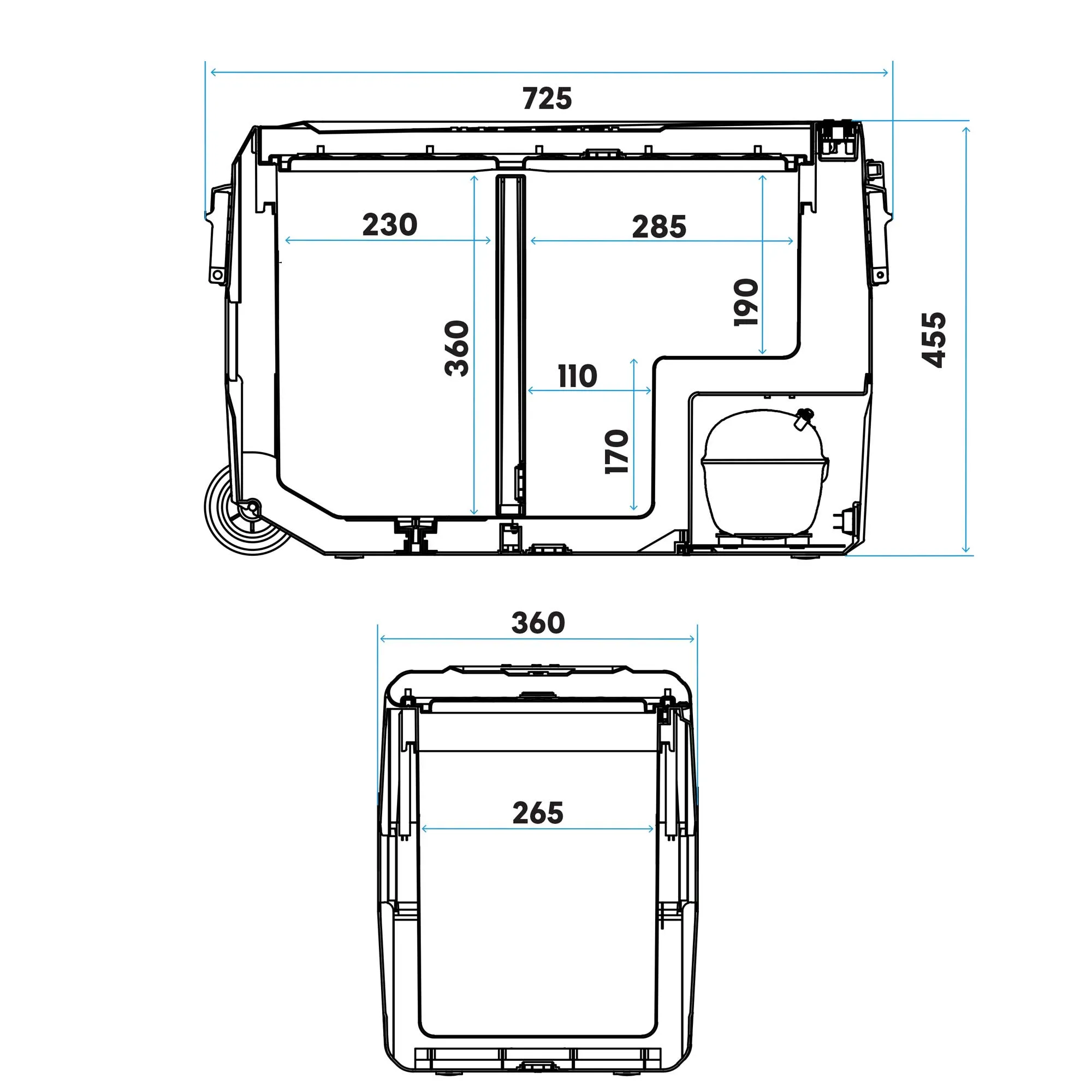 50L Portable Car Fridge, Freezer, 12/24/230V Dual Zone Compressor - DL132