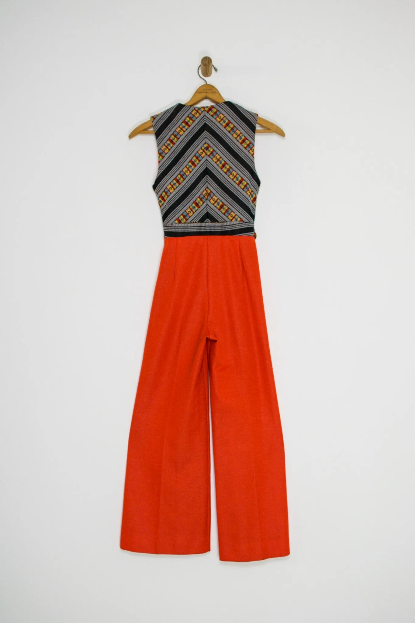 70’s DEEP V EMBROIDERED JUMPSUIT / SMALL