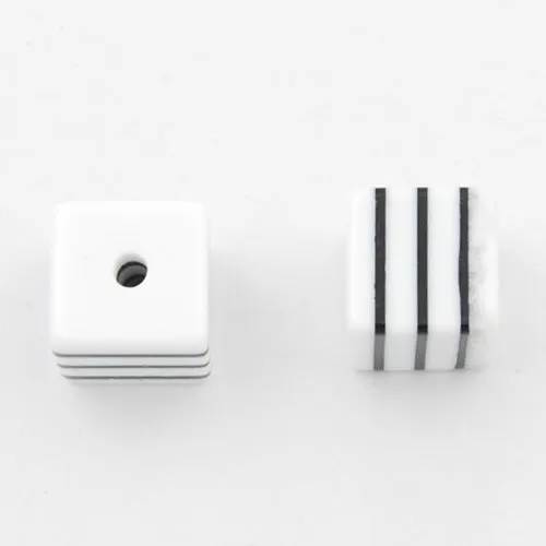 8mm*8mm*8mm Bright White and Black Striped  Cube Plastic Beads,hole size 1.8mm,sold 500pcs per pkg