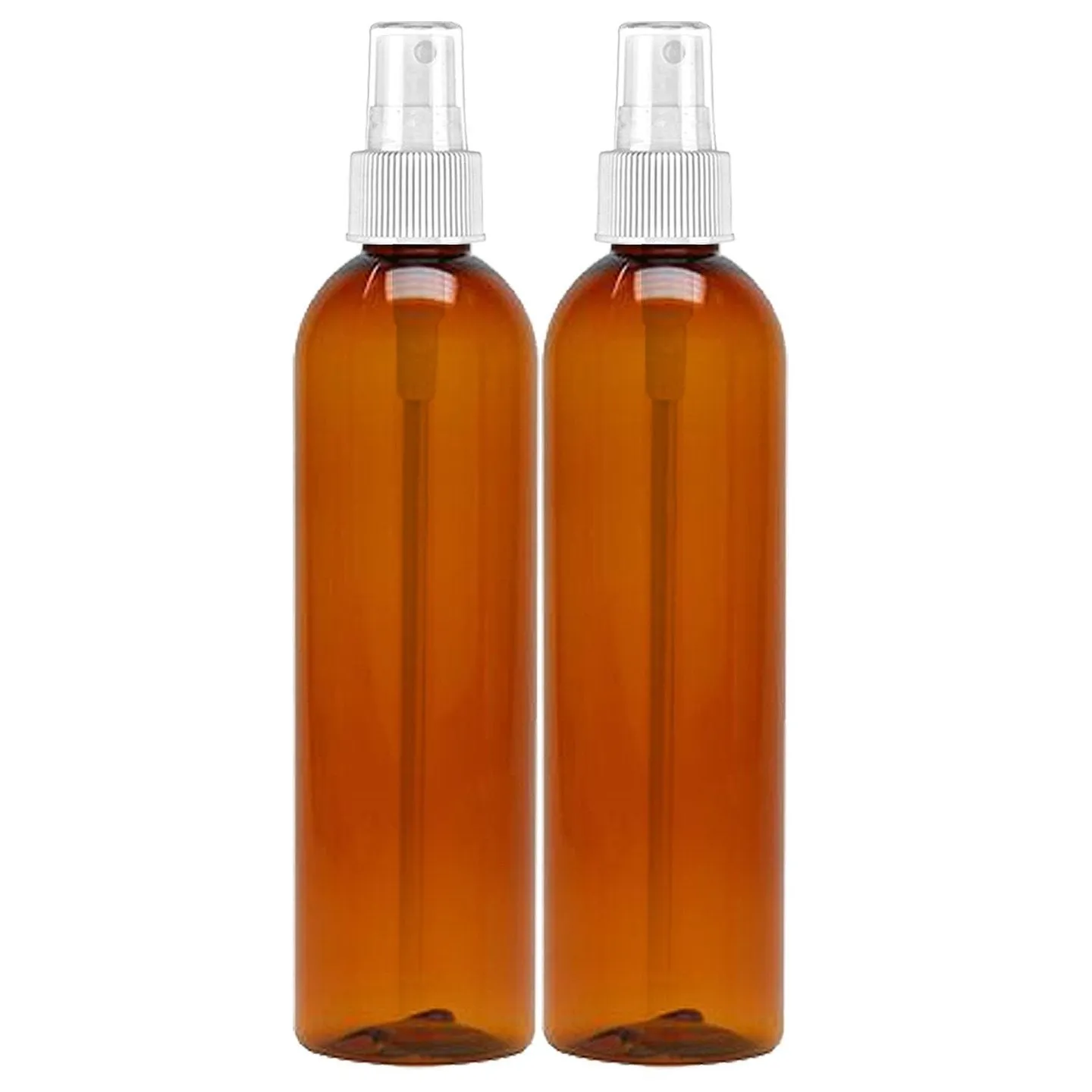 8OZ Amber PET Plastic Fine Mist Spray Bottle With Mister For DIY Projects & Cosmetic Packaging - Pack Of 10