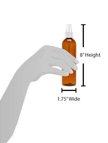 8OZ Amber PET Plastic Fine Mist Spray Bottle With Mister For DIY Projects & Cosmetic Packaging - Pack Of 10