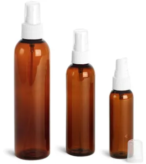 8OZ Amber PET Plastic Fine Mist Spray Bottle With Mister For DIY Projects & Cosmetic Packaging - Pack Of 10