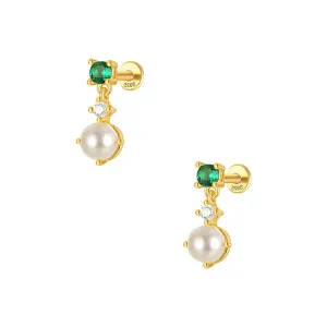 925 Silver Pearl Green CZ Diamond Flat Back Earrings