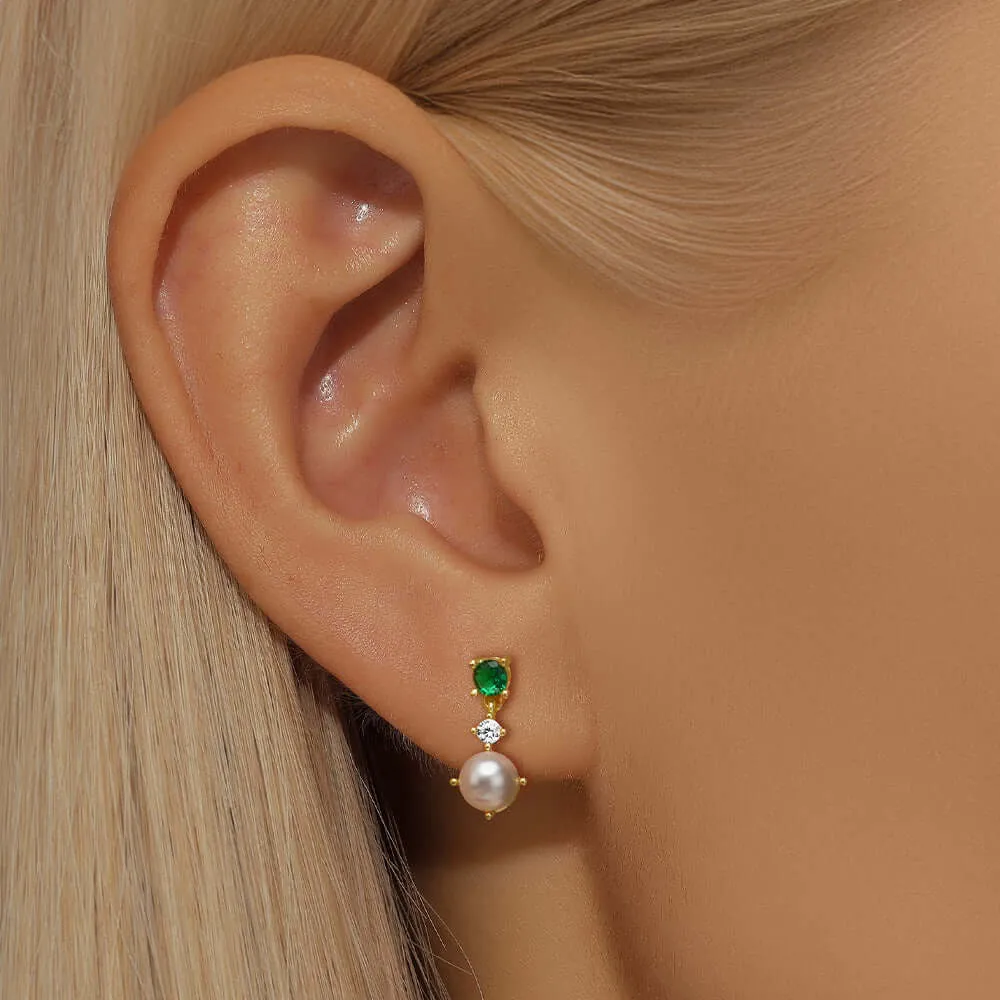 925 Silver Pearl Green CZ Diamond Flat Back Earrings