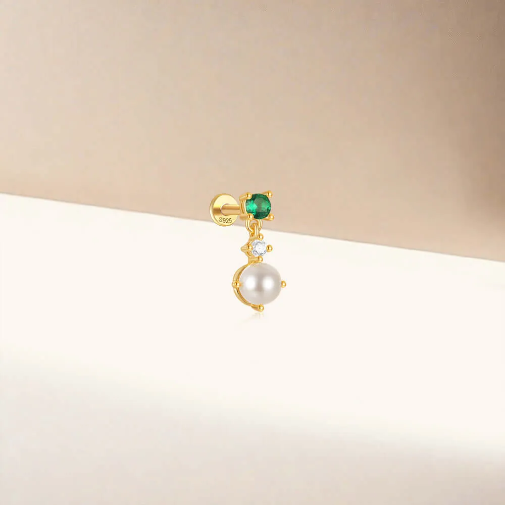 925 Silver Pearl Green CZ Diamond Flat Back Earrings