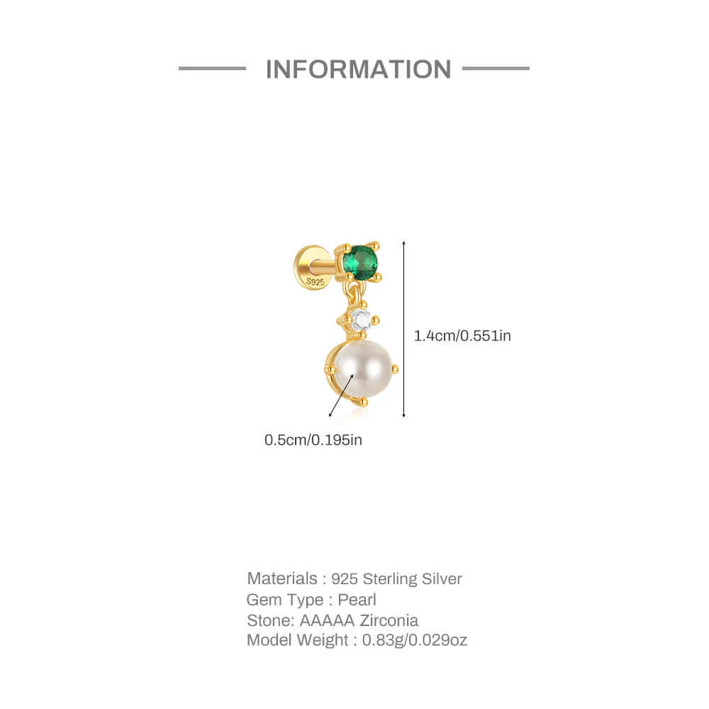 925 Silver Pearl Green CZ Diamond Flat Back Earrings