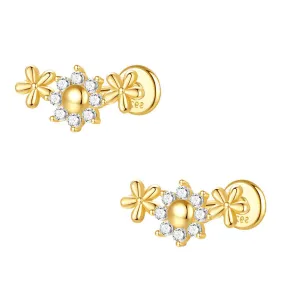 925 Silver Three Flower Flat Back Earrings