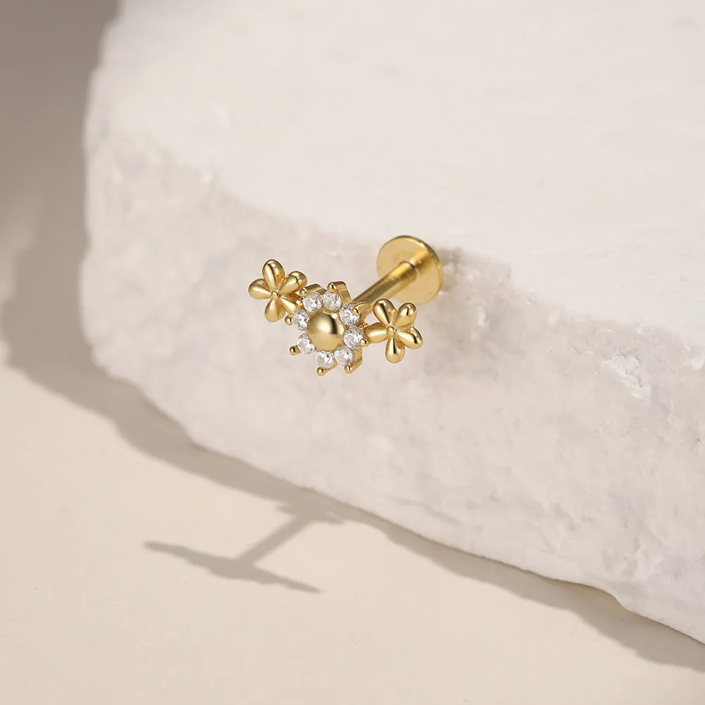 925 Silver Three Flower Flat Back Earrings