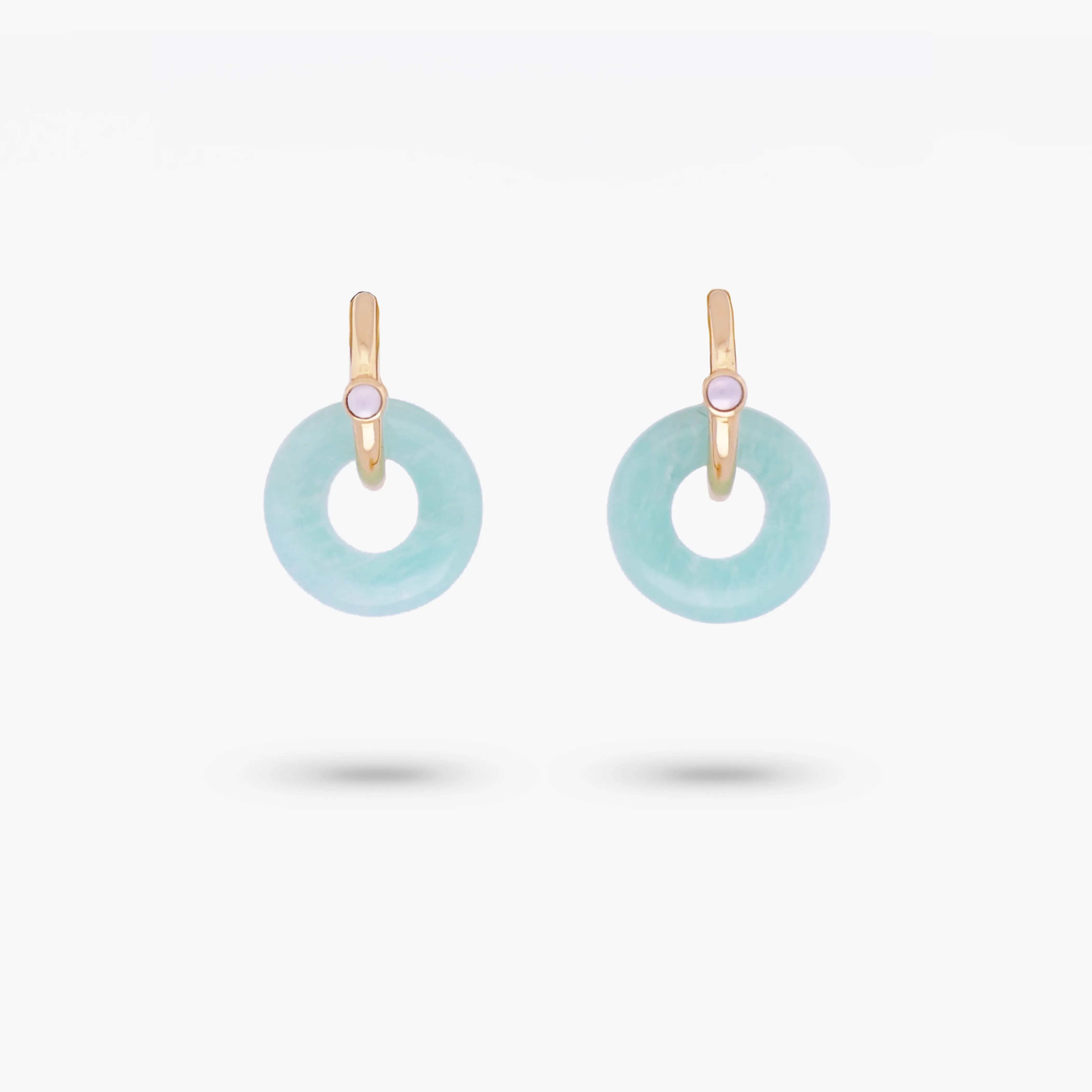 Amare Wear Oriental Inspired Freshwater Pearl Hoops and Amazonite Earrings