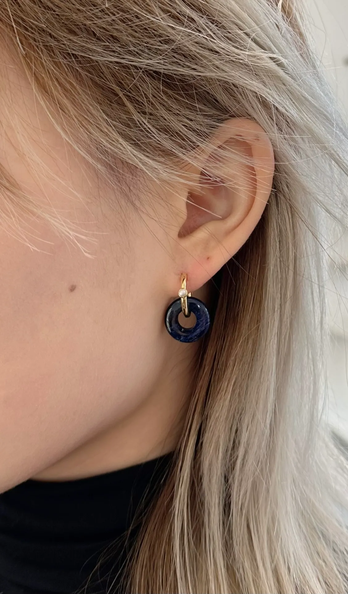 Amare Wear Oriental Inspired Freshwater Pearl Hoops and Sodalite Earrings