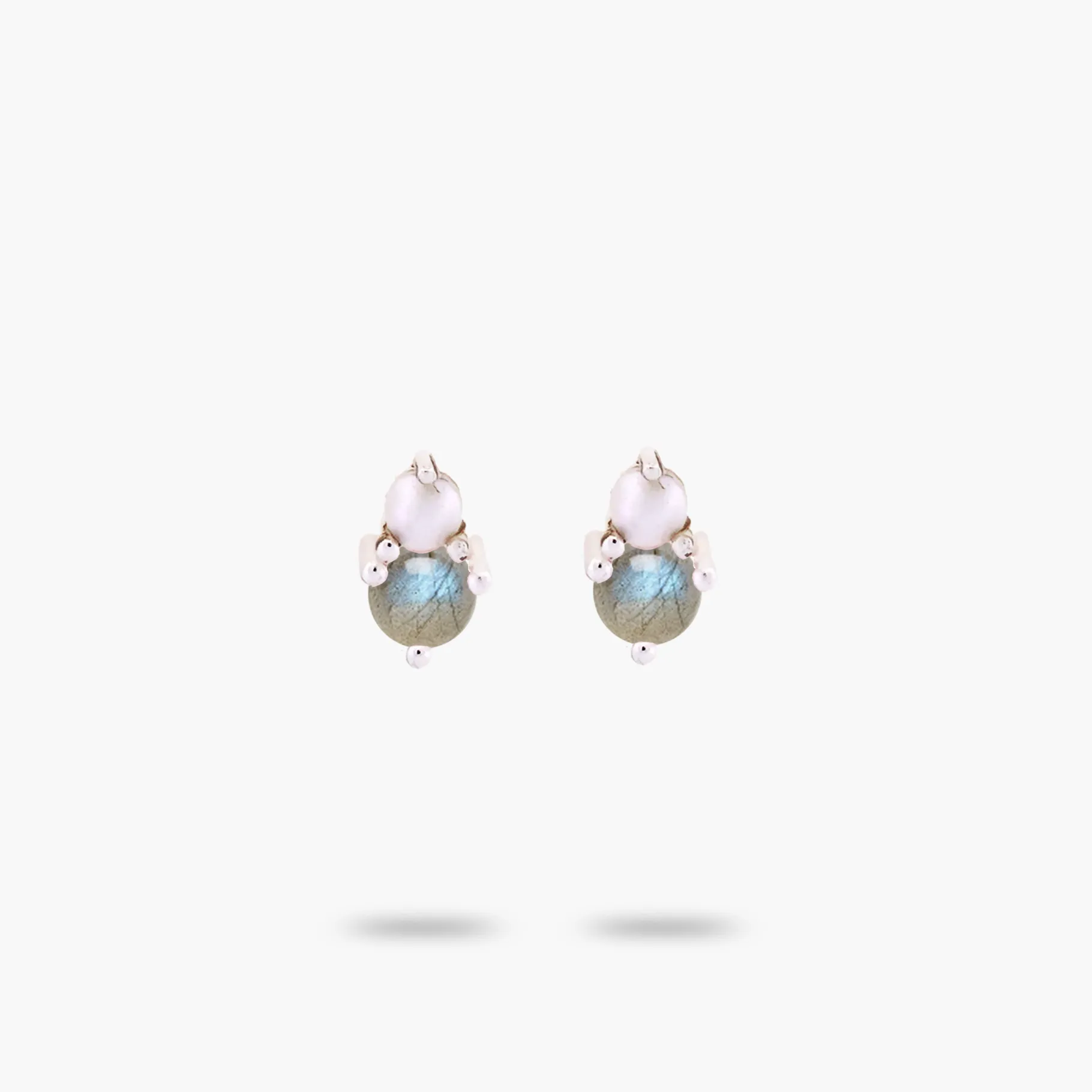 Amare Wear Petite Labradorite with Freshwater Pearl Stacked Stud Earring