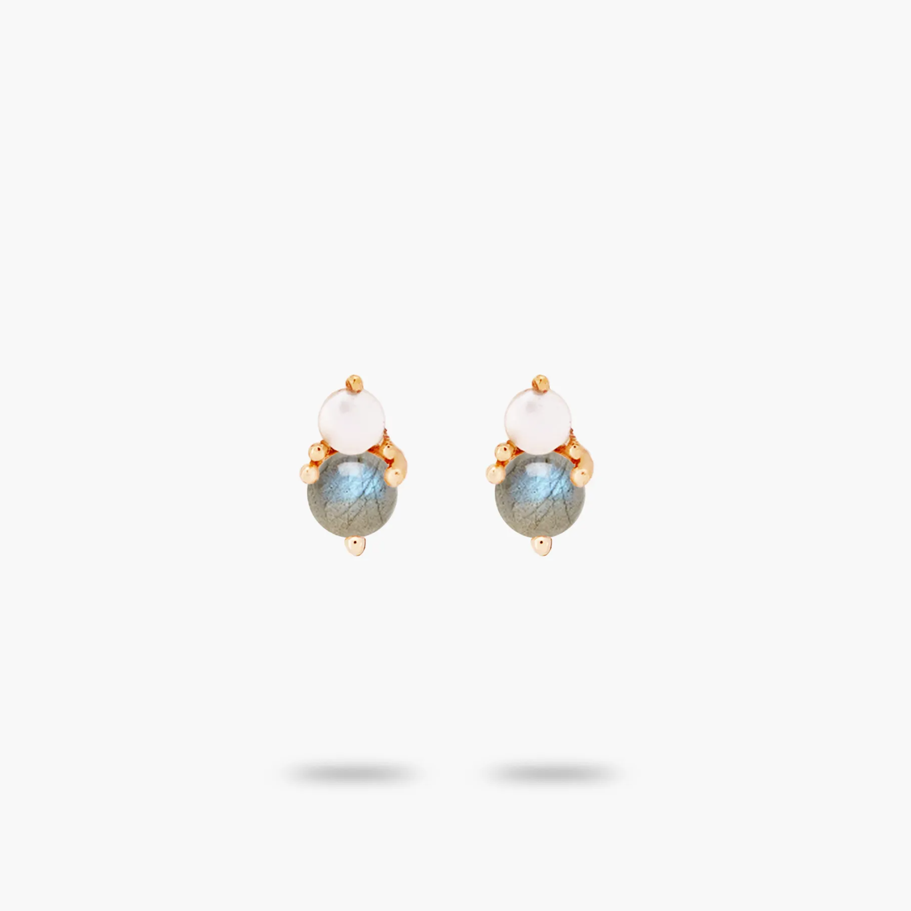 Amare Wear Petite Labradorite with Freshwater Pearl Stacked Stud Earring