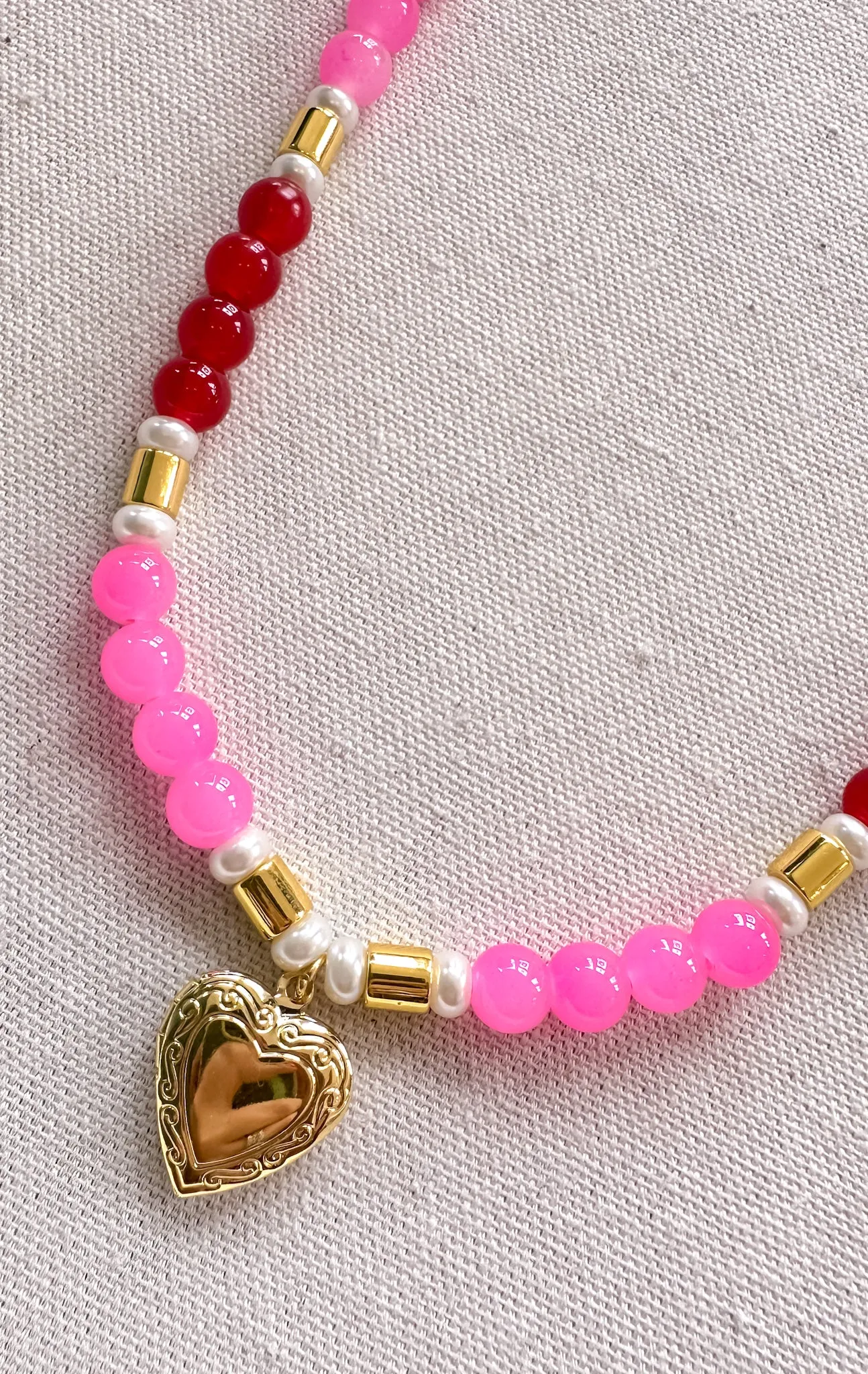 Amor Pink and Red Beaded Necklace
