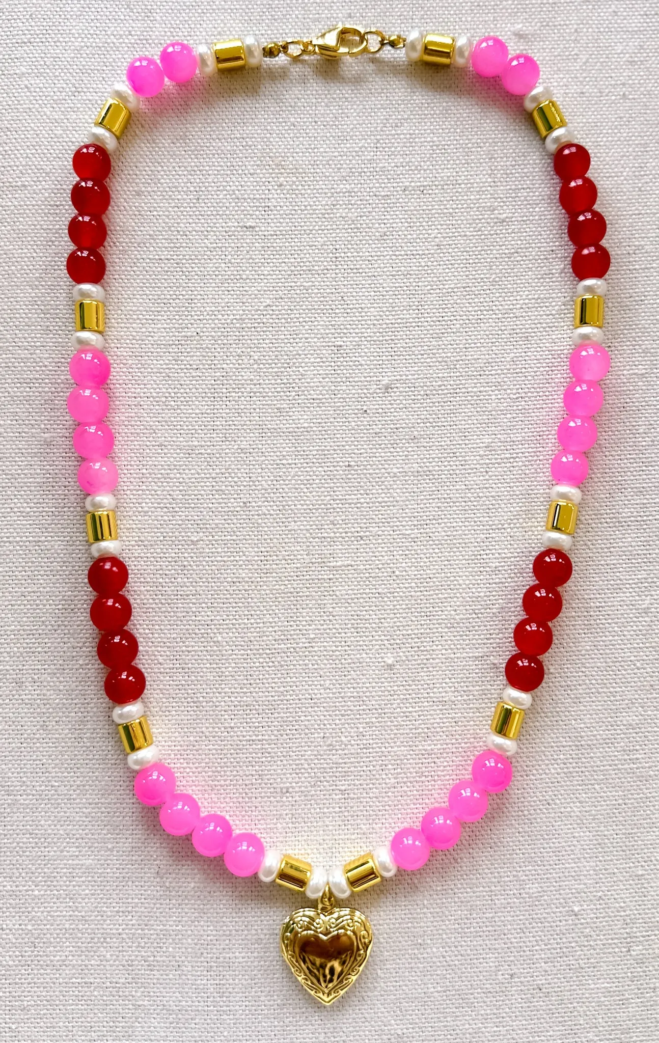 Amor Pink and Red Beaded Necklace